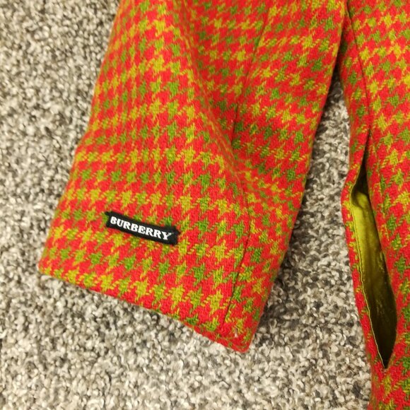 Burberry London Coat Tweed Wool Houndstooth Checked Red Green Long Womens Small - Picture 7 of 14